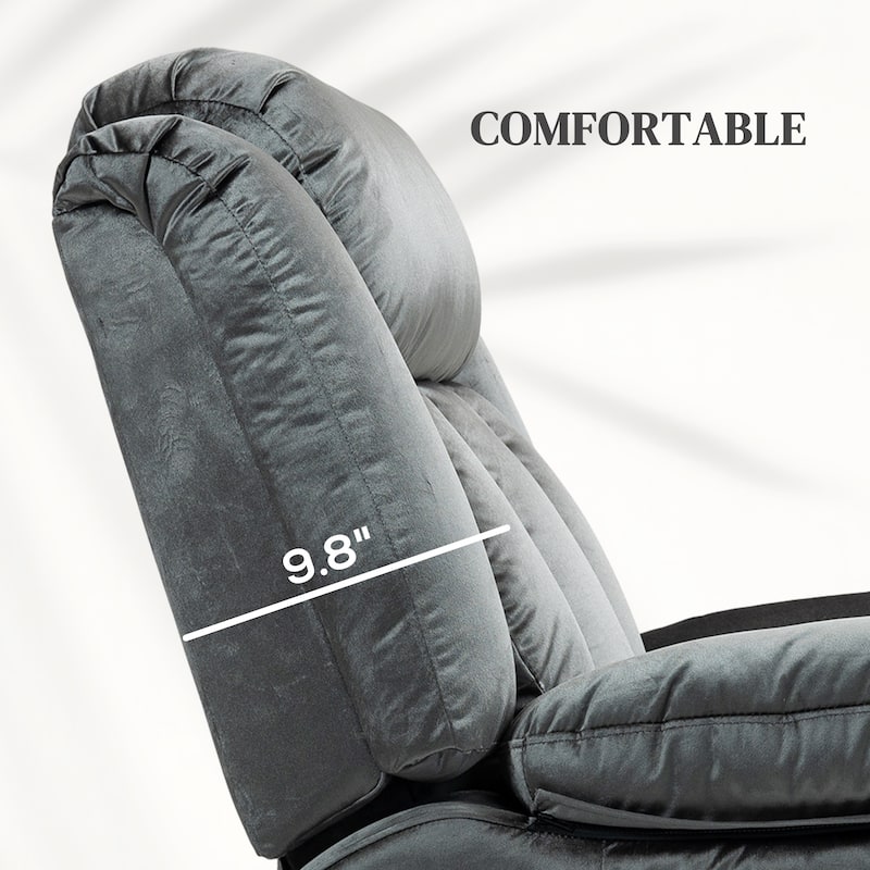 Grey Velvet Comfort Power Recliner Chair with Massage Lumbar Heat and USB Ports Remote Control