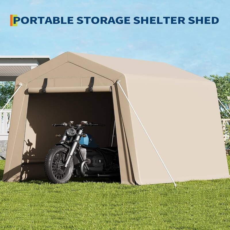 6x6 ft Heavy-Duty Carport Canopy Portable Garage Tent with Removable Sidewalls and Roll-Up Windows Khaki