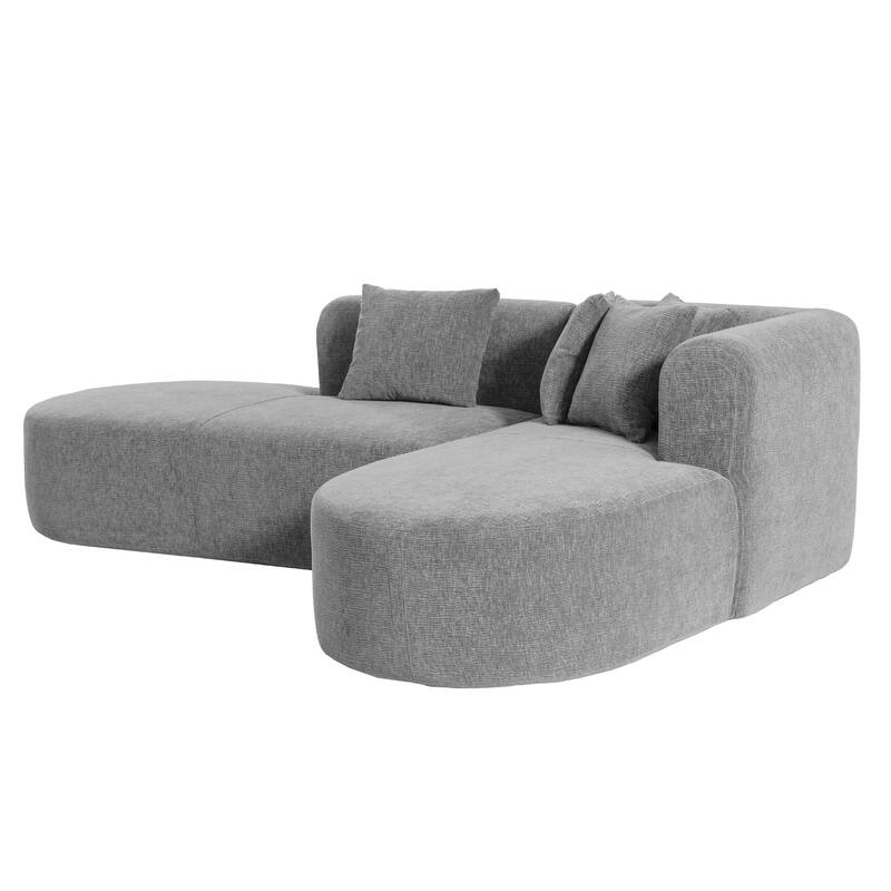 Curved Sectional Sofa with L-Shaped Chaise Lounge, Chenille Upholstered Cloud Sofa, 4 Seater Floor Sofa with 4 Pillows