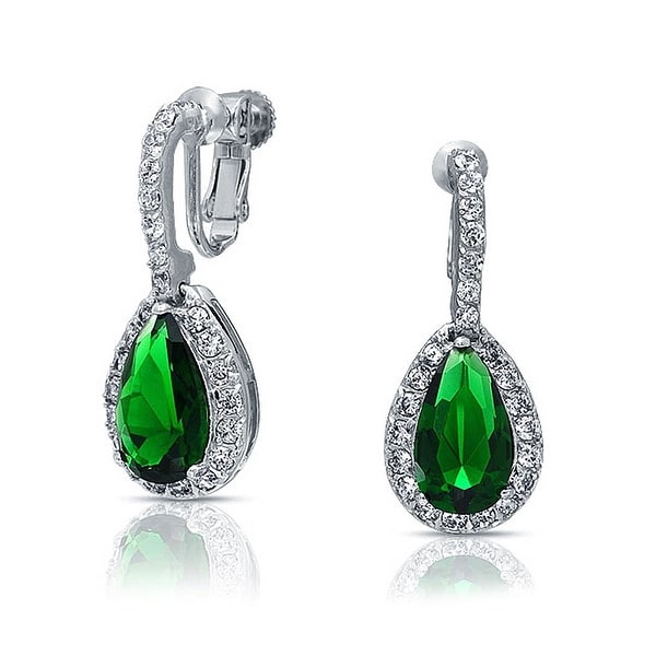 Bling Jewelry Green Cz Pear Clip On Earrings Rhodium Plated Bling Jewelry Green Cz Pear Clip On Earrings Rhodium Plated