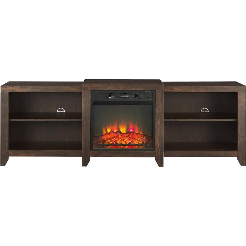 69 in. Freestanding Wood Smart Electric Fireplace TV Stand in Brown for stylish living room consoles