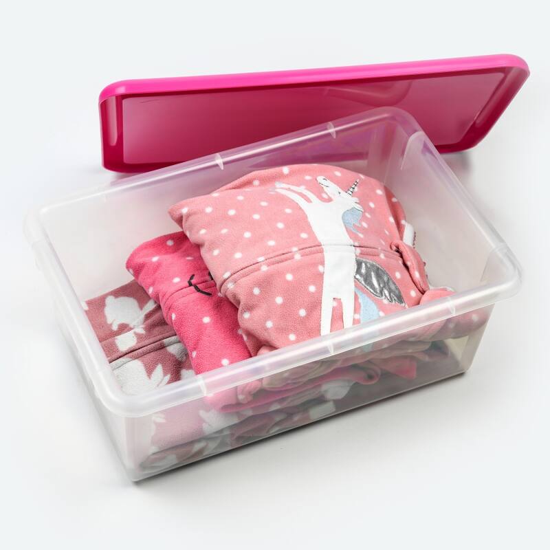 Plastic Container with Colored Lid, 5 Qt Plastic Storage Bins