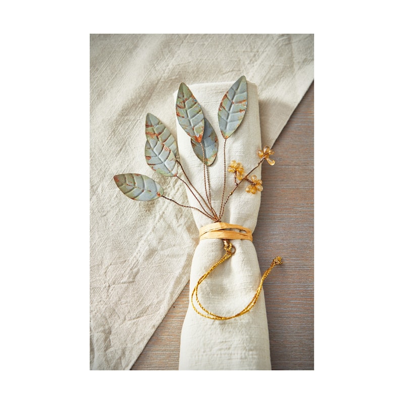 Metal Leaf Sprig Tree Ornaments - Holiday Decor for Fall Harvest - Green Multi Iron - 5.9" Height - Dust Clean