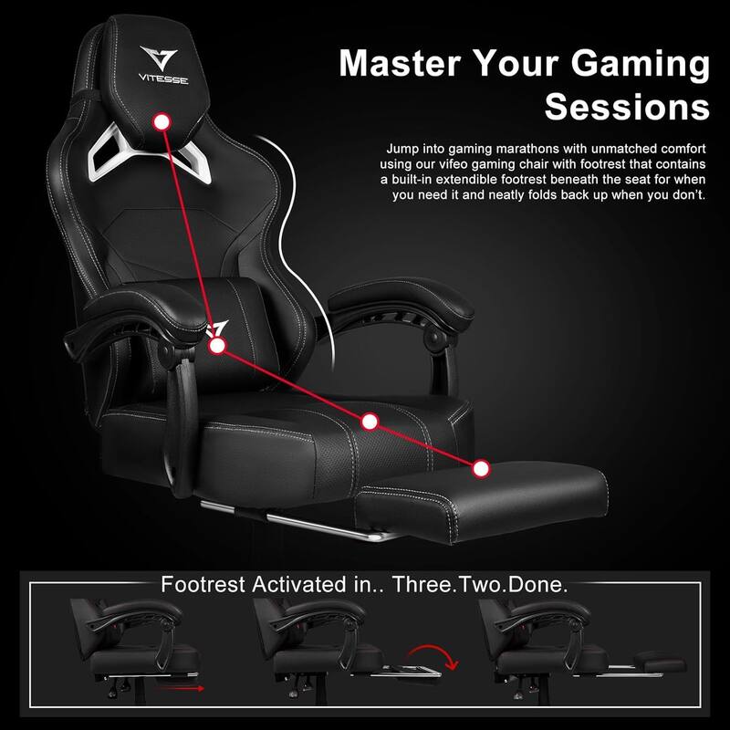 BOSSIN Big and Tall Gaming Chair 400lb with Footrest, Ergonomic Video Game Chair for Adults with Headrest and Lumbar Pillow