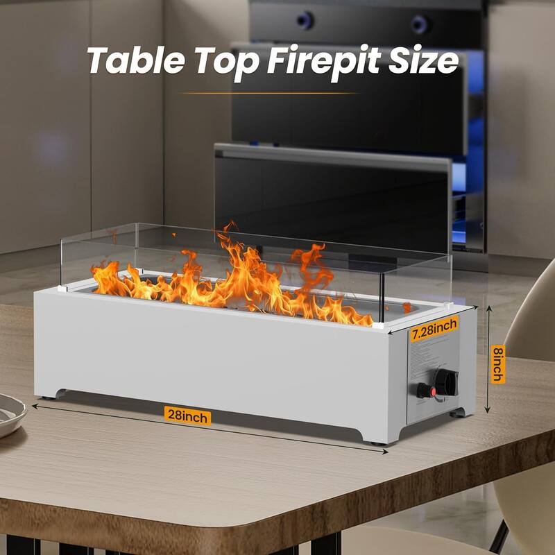 AVAWING 28in Tabletop Propane Fire Pit, 40,000 BTU Indoor & Outdoor Decor - Silver