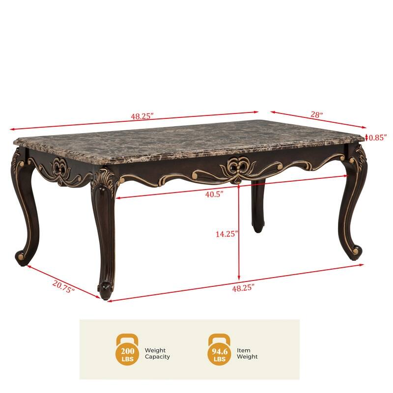 Best Master Furniture Truvare Gold Accented Espresso Faux Marble Traditional Coffee Table