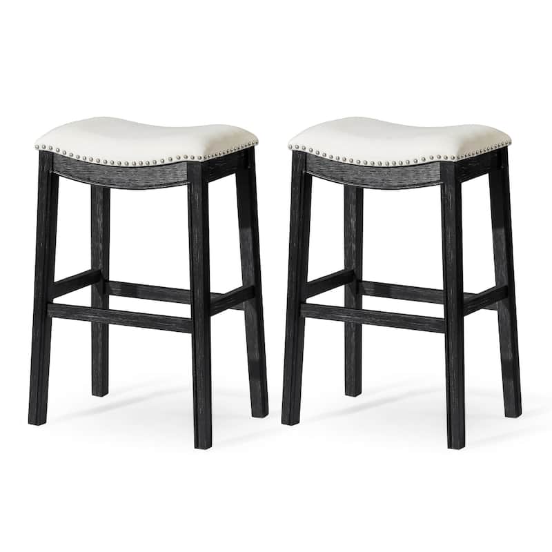 Maven Lane 31" Adrien Saddle Kitchen Bar Height Stool - N/A - Set of 2 - Aged Black