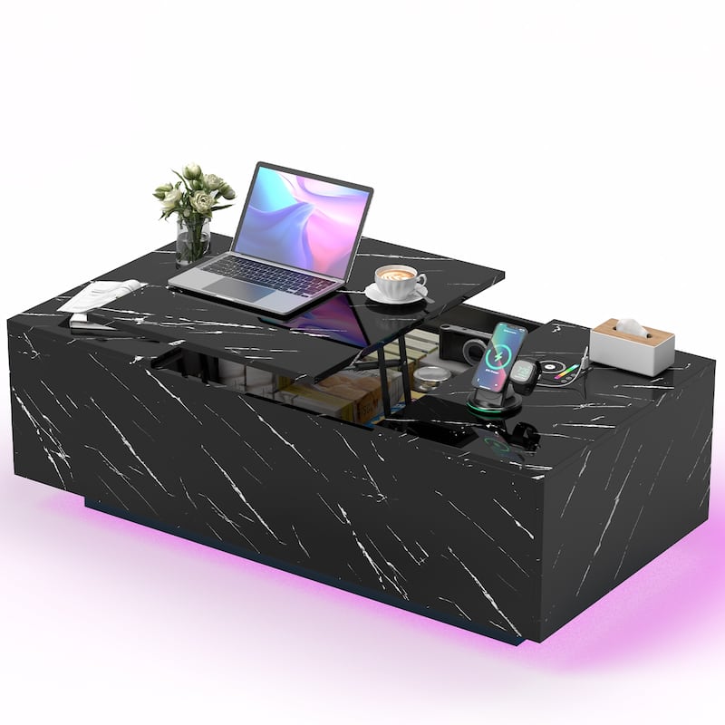 Pocassy LED Coffee Table 47.2" Coffee Tables with Storage Shelf