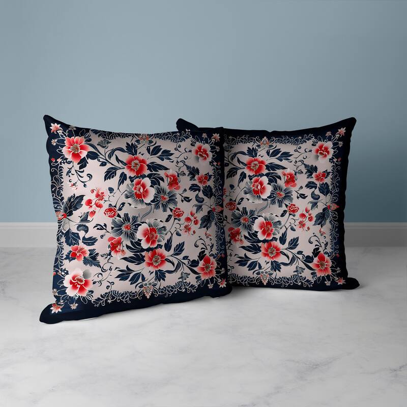 Flower Hub Broadcloth Pillow With Removable Cover in Black Red