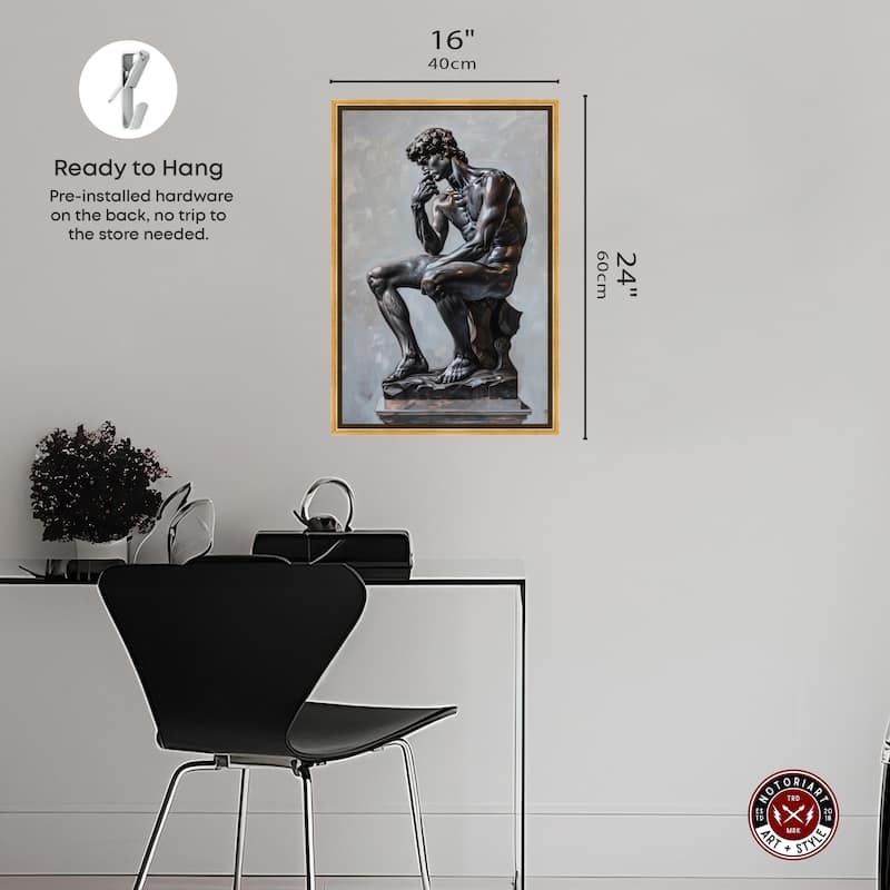 Notoriart Ebony Statue In Thought Framed Men Style 1 Piece Canvas Wall Art