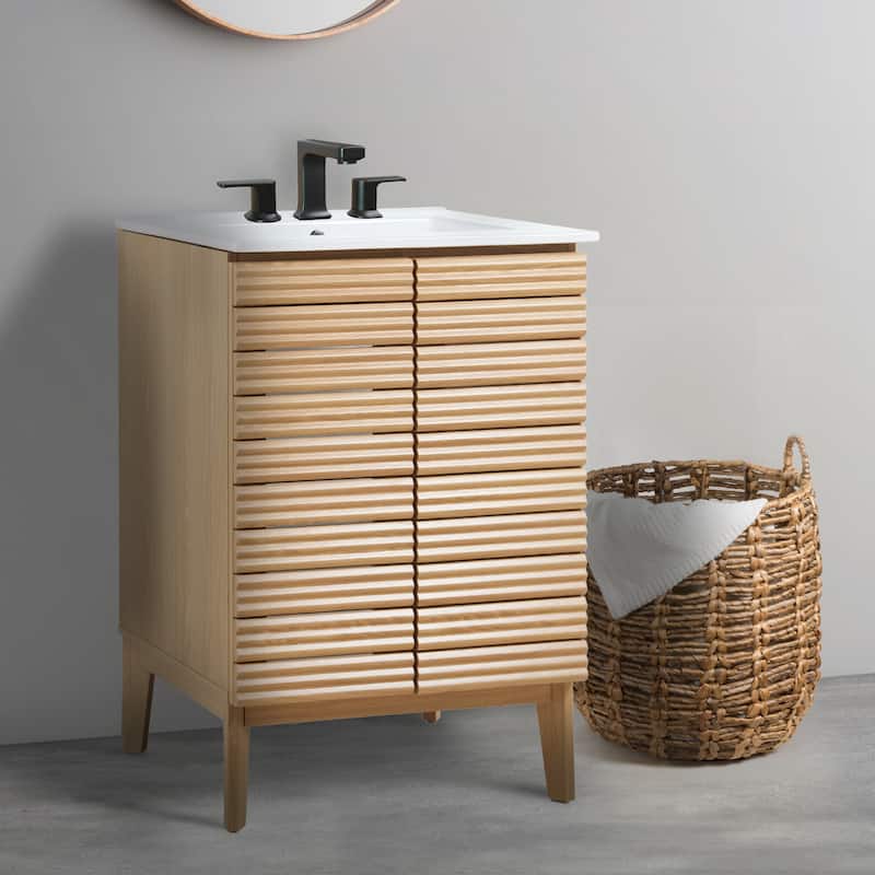 Javer Thin Linear Slat Modern Farmhouse 2-Shelf Bath Vanity Cabinet Only (Sink Basin not Included), by JONATHAN Y