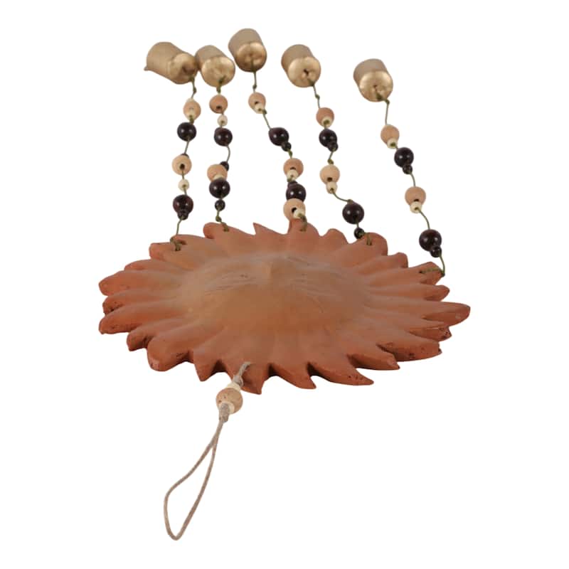 Terracotta Metal Sun Face Wind Chime with Beads and Bells - 36" Brown - 9.5" x 1" x 36"