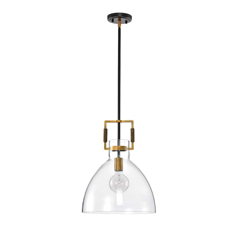 Oil Rubbed Bronze and Antique Gold 1-Light Clear Bowl Glass Pendant