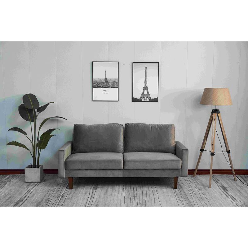 Velvet Square Arm Sofa - Grey