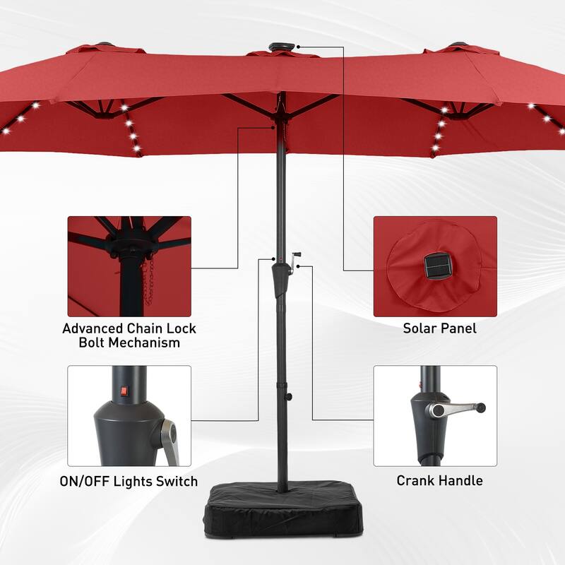 15ft Patio Umbrella Outdoor Market Umbrella with Base and LED Lights