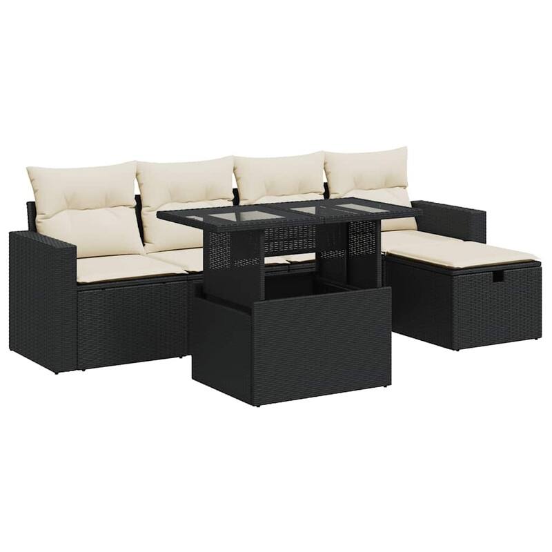vidaXL Patio Sofa Set with Cushions Outdoor Furniture 6 Piece Poly Rattan - 21.7 x 39.4 x 28.7 in