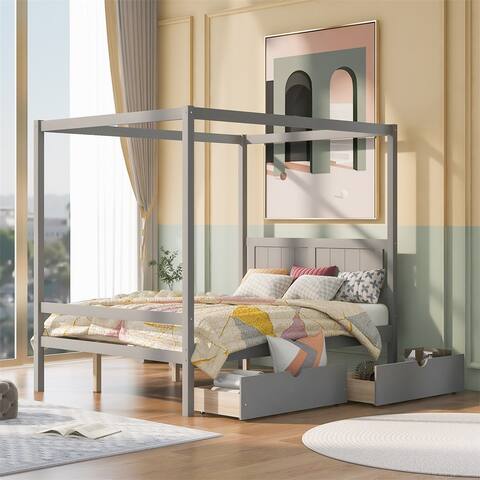 Merax Full Size Canopy Platform Bed with Two Drawers