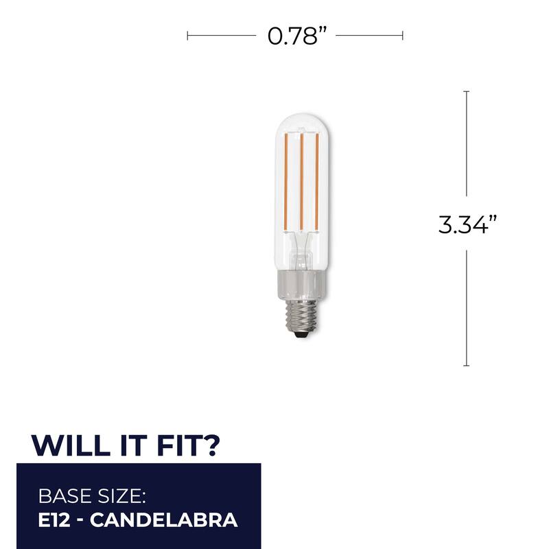 Bulbrite LED Filament Pack of (4) 4.5 Watt Dimmable T6 Light Bulb with Clear Glass Finish and Candelabra (E12) Base