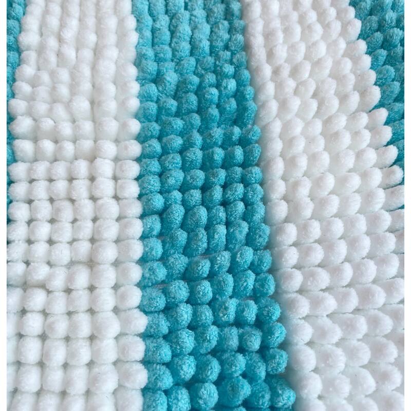 Extra Large 2 Piece Set Light Blue White Stripe Soft Cozy Plush Chenille Bath Mat Bathroom Rug