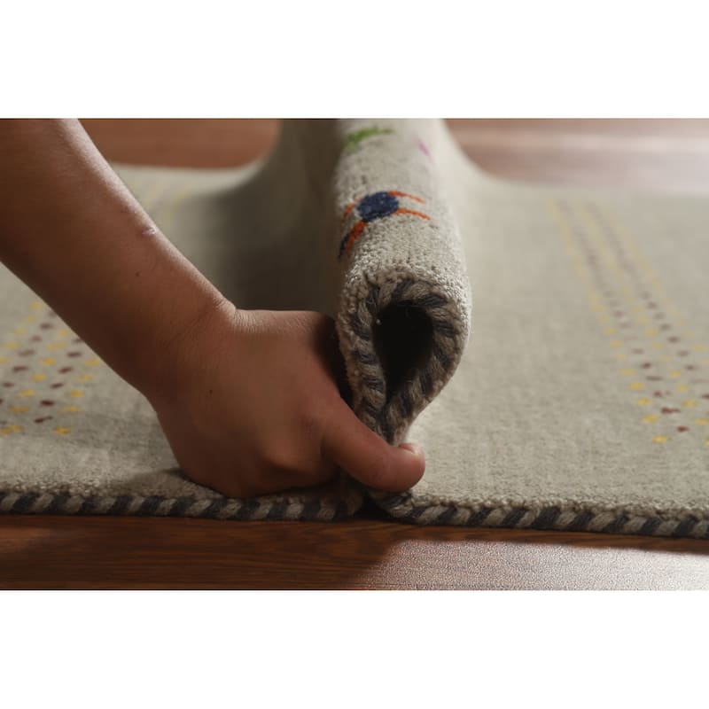 Hand Knotted Oriental 100% Wool Carpet Tribal Animal Pictorial Green Gabbeh Area Rug - 4' 11'' X 3' 0''