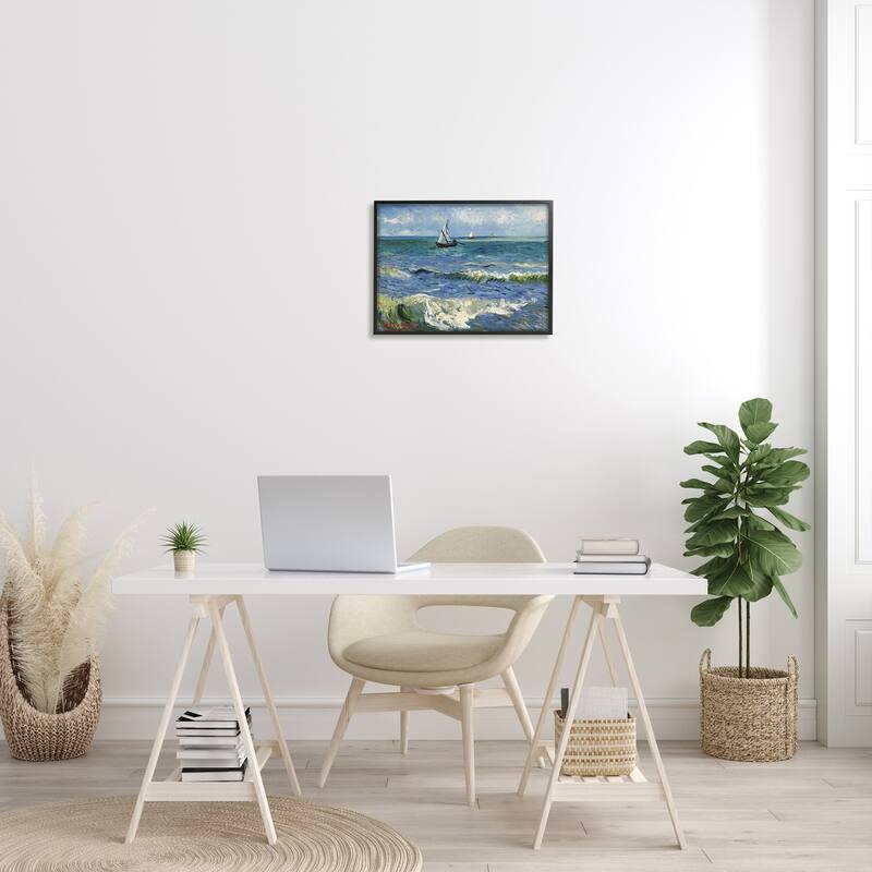 Stupell The Sea at Les Saintes-Maries-de-la-Mer Vincent van Gogh Painting Framed Wall Art, Design by one1000paintings