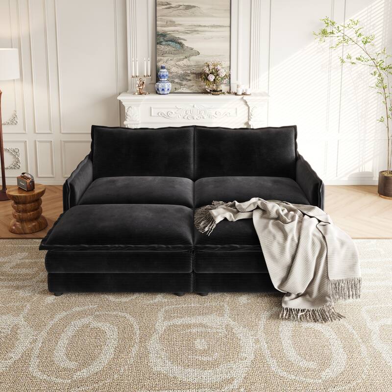 75" Corduroy 2-Seater Cloud Sectional Sofa with Dual-Layer Cushions