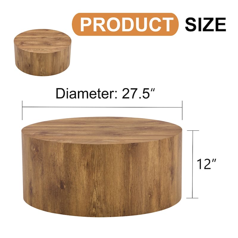 Cylindrical Coffee Table Dining Table with Anti-slip Feet, Writing Desk Accent Table with Woodgrain Pattern
