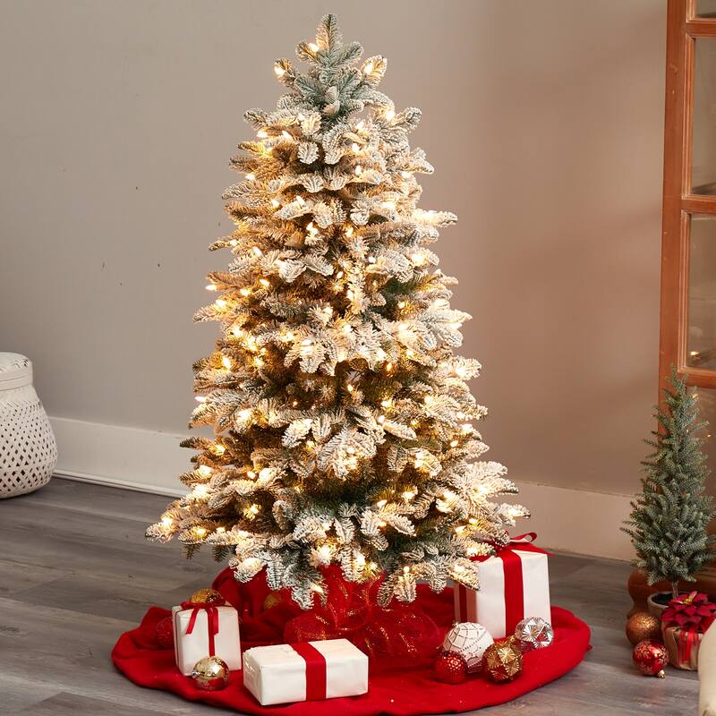 4’ Pre-Lit Flocked North Carolina Fir Artificial Christmas Tree, Warm White Lights - 4 Foot