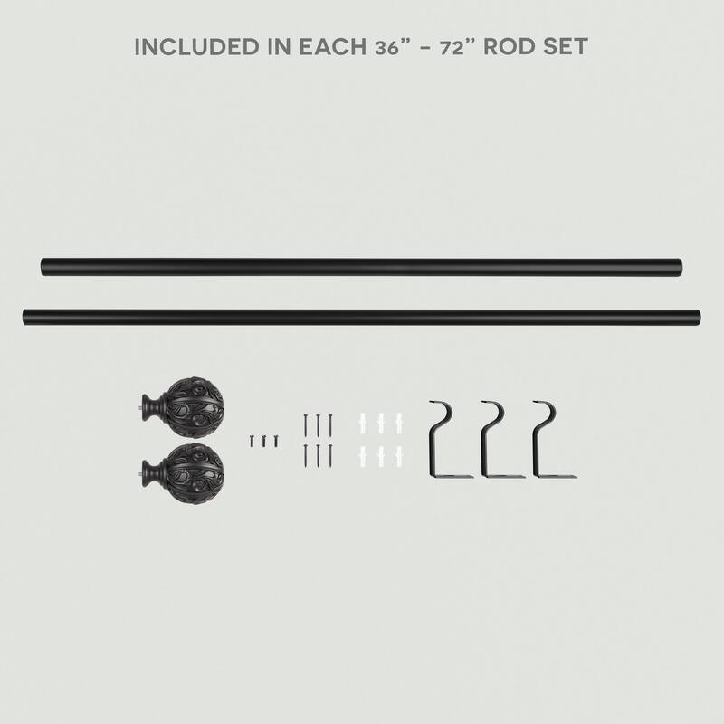 ATI Home Vulcan 1" Adjustable Window Curtain Rod and Finial Set