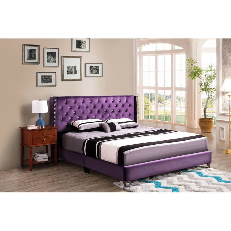 Julie Tufted Upholstered Low Profile King Panel Bed - Purple