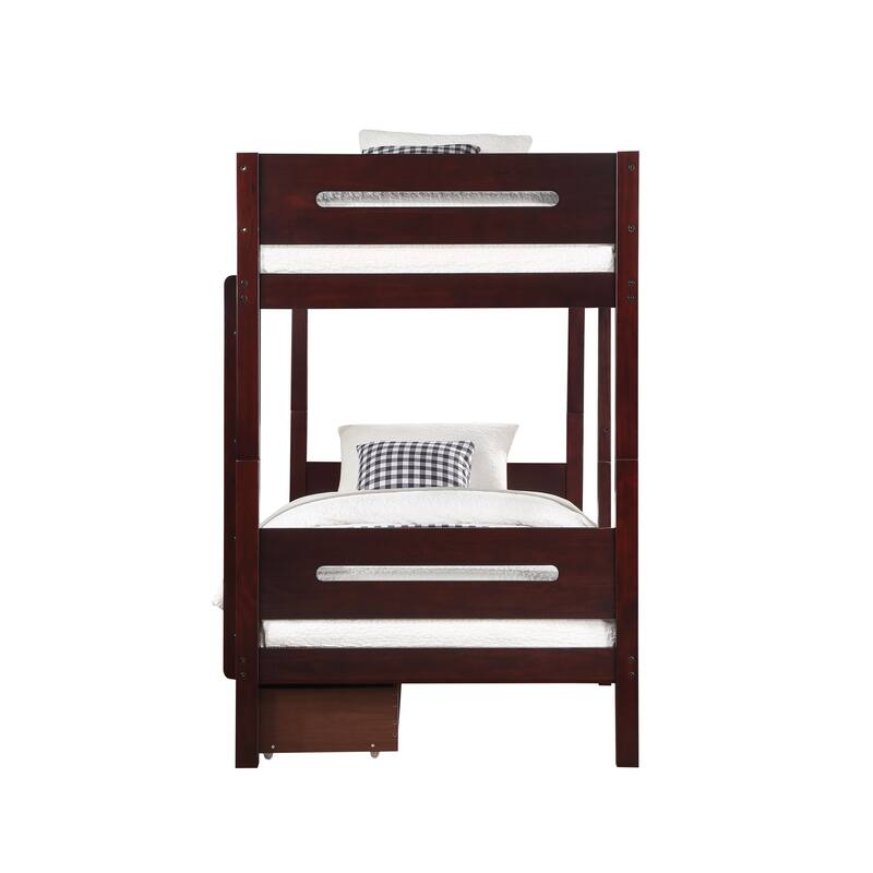 Espresso Twin over Twin Solid Wood Bunk Bed with 2 Drawers
