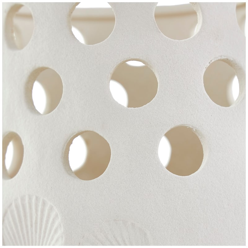 White Ceramic Shell Vase with Circular Cutouts
