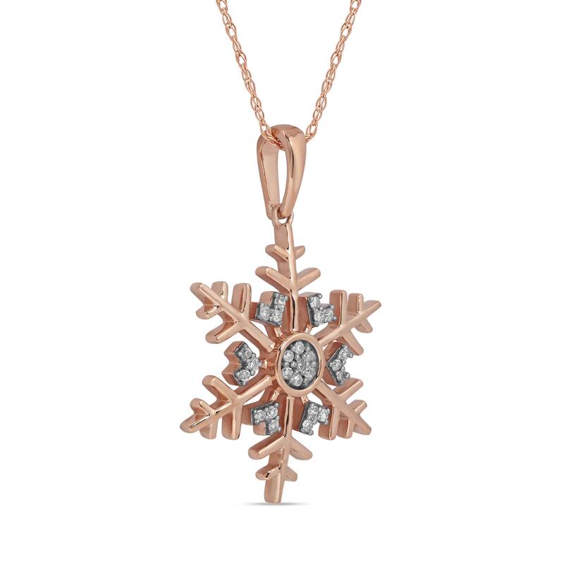10K Gold 1/10ct TDW Diamond Snowflake Pendant Necklace for Women