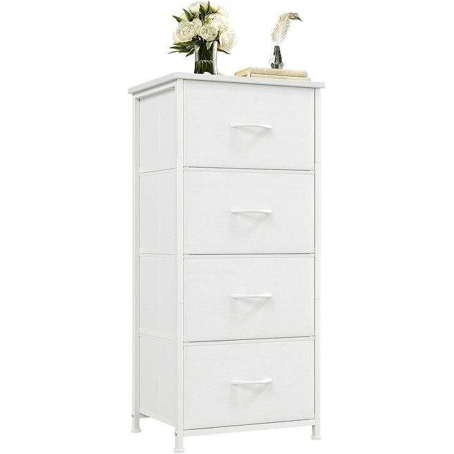 4-Drawer Storage Dresser with Removable Fabric Bins, Modern Organizer for Bedroom, Living Room, Closet, White Leather Finish