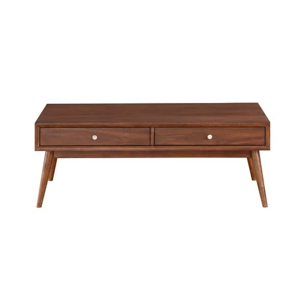 Retro Modern 1pc Coffee Table with 2 Drawers - Brown Finish Walnut ...