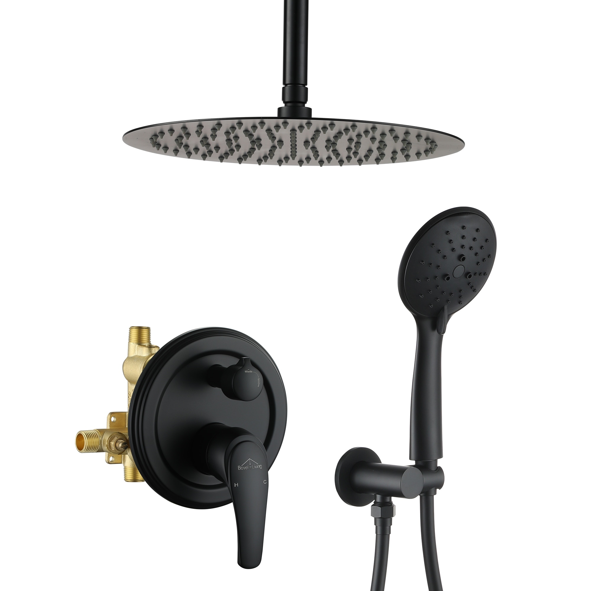 5-Spray Patterns with 2.5 GPM 12 in. Ceiling Mount Dual Shower Heads with Valve Included