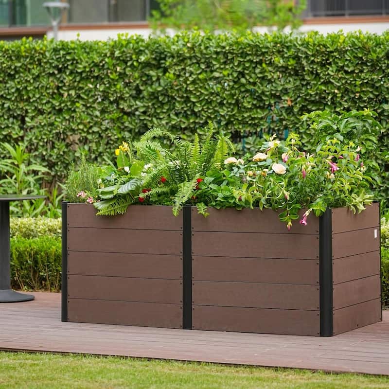 48x25x29Inch Elevated Garden Bed with Deep Root Box - Wood Look Planter for Patio Vegetables and Herbs Without Bottom