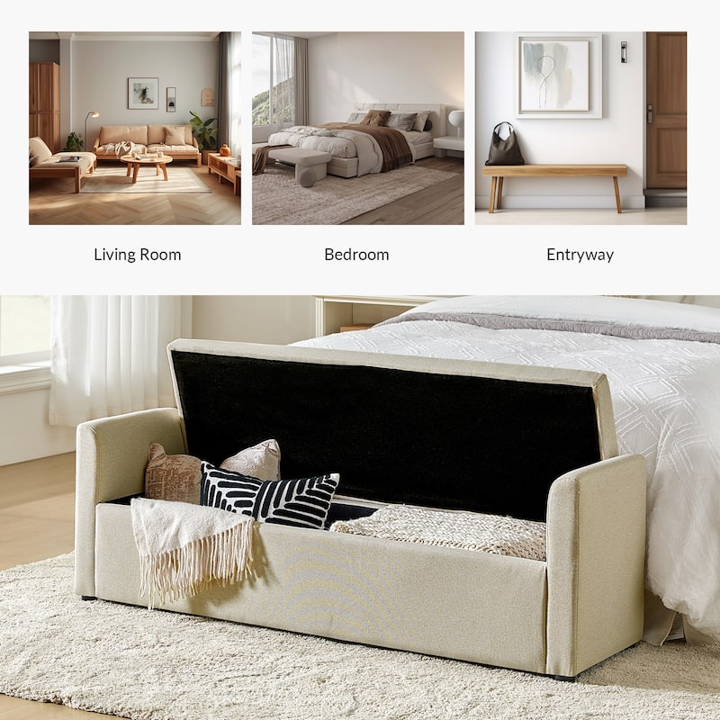 Franco Modern Upholstered Storage Bench with Two Throw Pillows