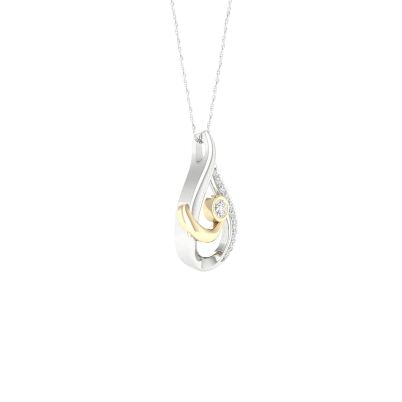 1/10ct TDW Diamond Two Tone Mom and Child Pendant Necklace in Silver for Women