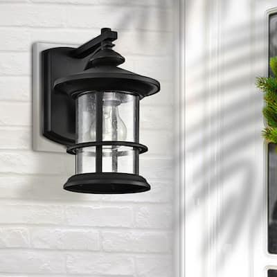 Outside Porch Light in Matte Black Finish with Clear Seeded Glass, 1-Light - 10*6*8