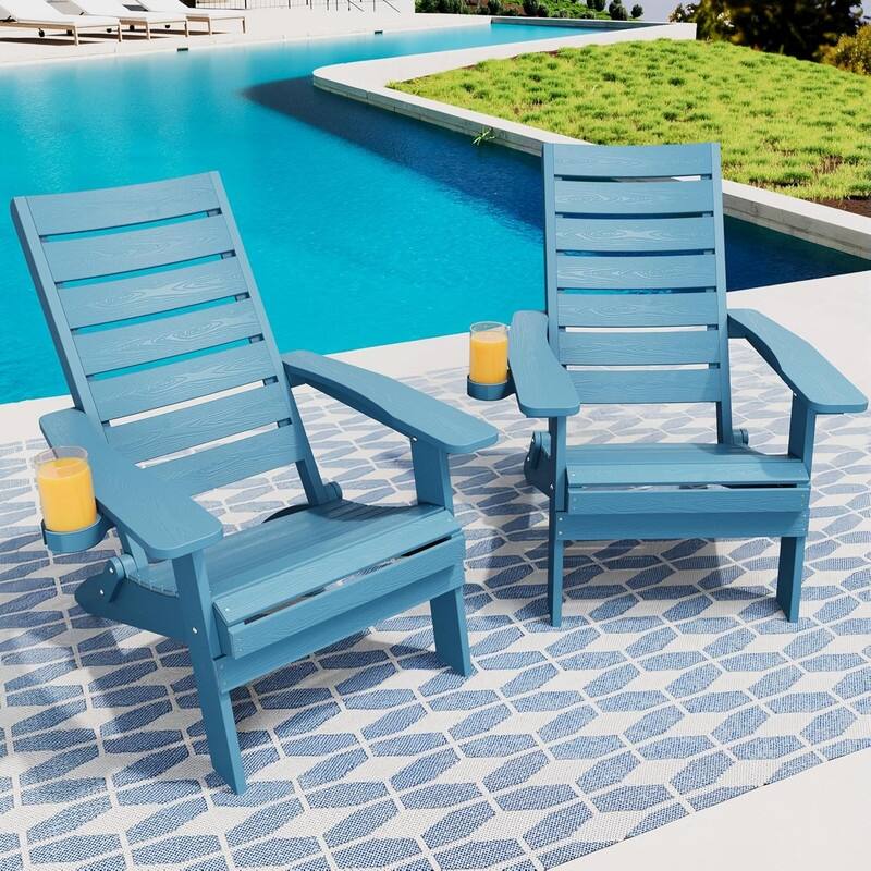 WINSOON HIPS Folding Adirondack Chairs with Arc Back & Cup Holder Set Of 2