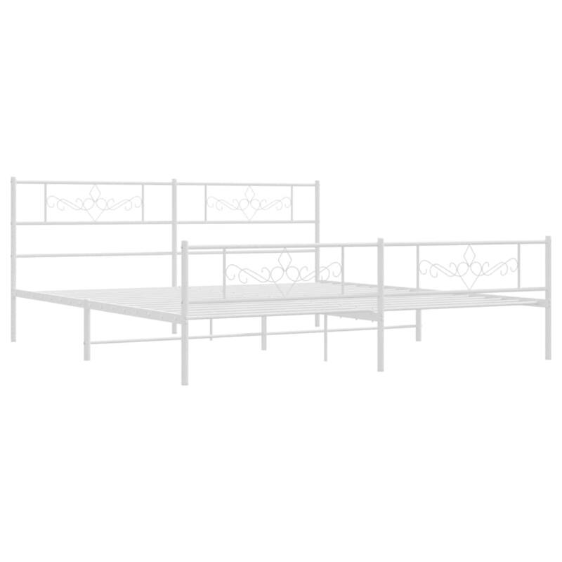 vidaXL 12 Inches White King Size Metal Bed Frame No Mattress - 81.5" x 78" x 35.4"