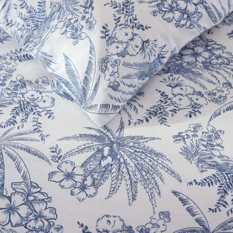 Tommy Bahama Pen And Ink Blue Cotton 3 Piece Duvet Cover Set