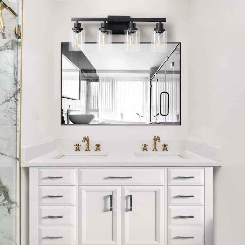 24" 4-Light Vanity Light with Clear Glass Shades, Modern Iron Metal Bathroom Wall Fixture for Mirror (No Bulbs)