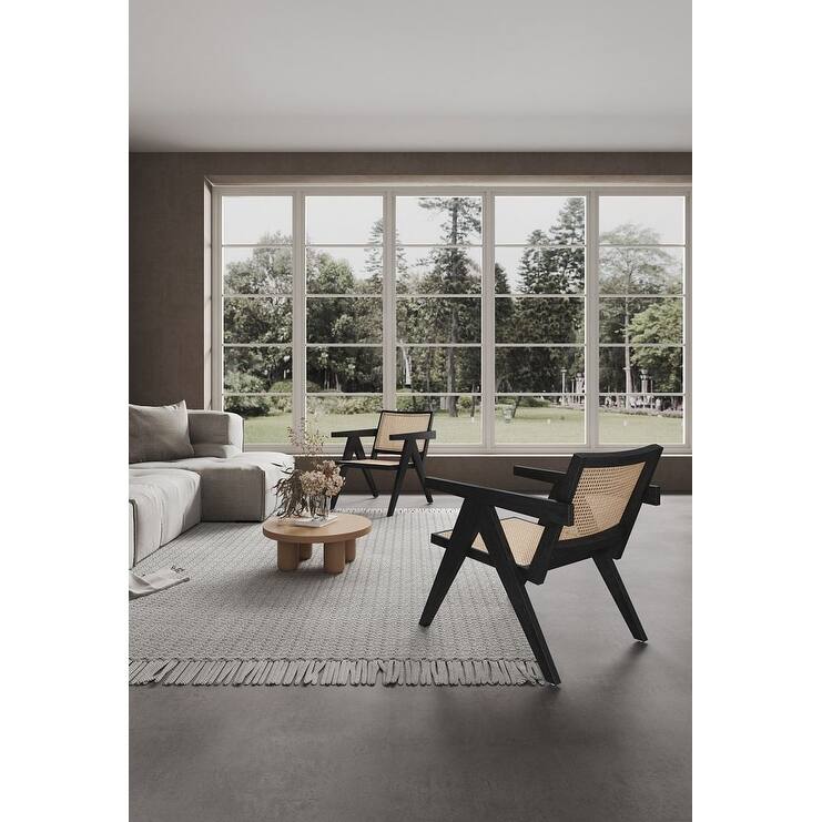 Manhattan Comfort Hamlet Accent Chair in Black and Natural Cane