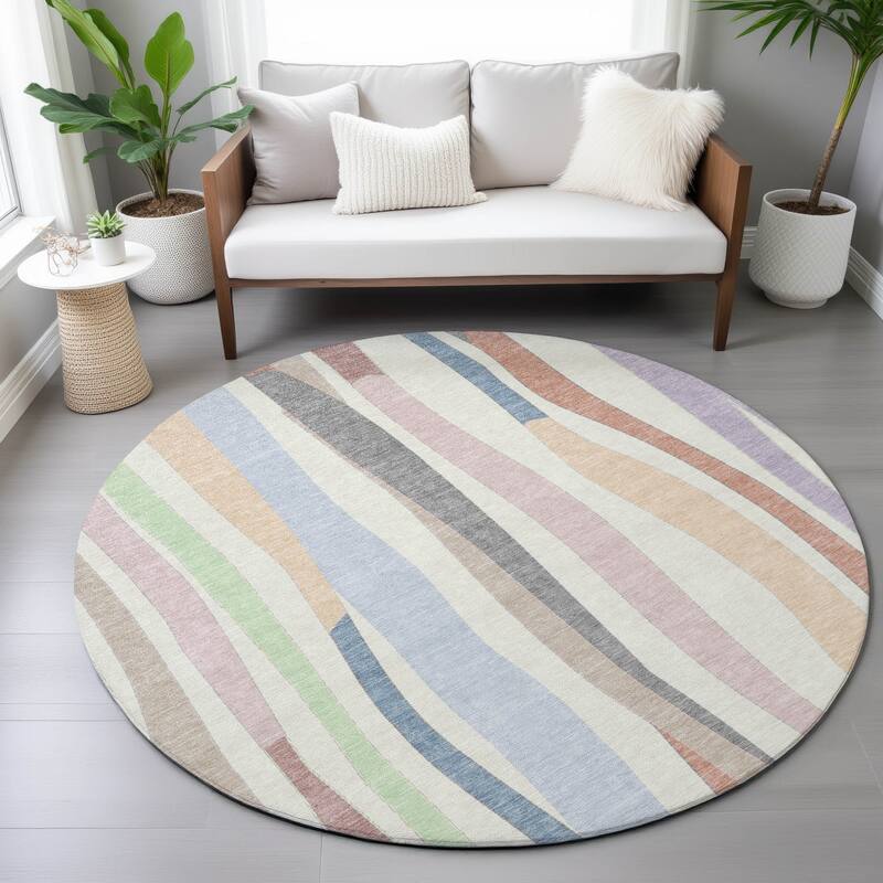Machine Washable Indoor/Outdoor Modern Stripes Chantille Rug