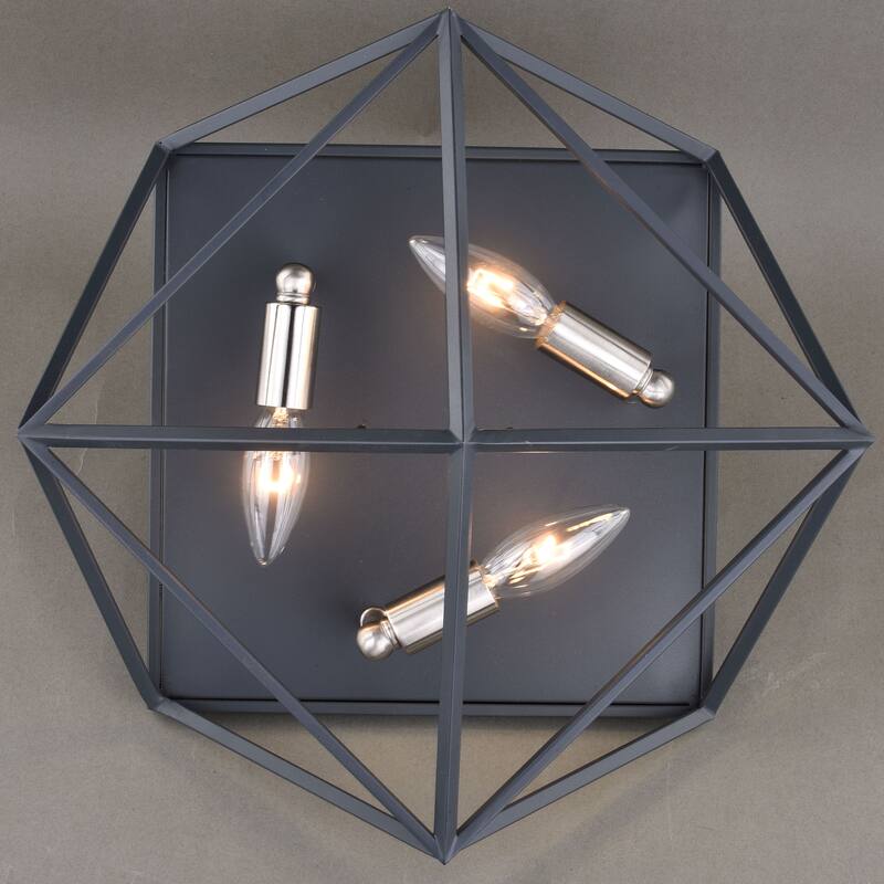 Hailey 15-in W Black Nickel Industrial Cage Flush Mount Ceiling Light Fixture - 15-in W x 6.5-in H x 15-in D