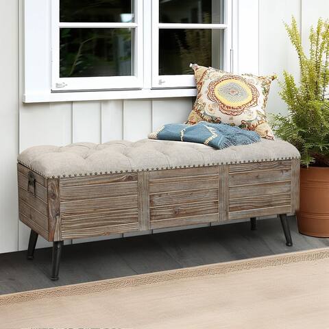 Natural Wood Upholstered Bedroom and Entryway Storage Bench - 20.08" H x 47.24" W x 15.75" D