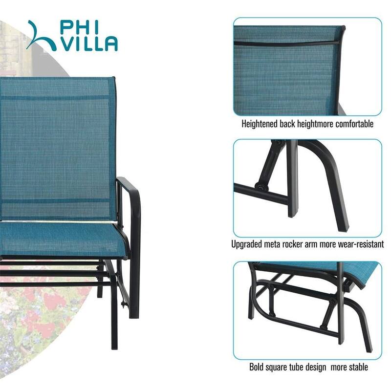 2 Seats Patio Glider Bench with 42" High Backrest Comfortable Sling Fabric & Powder Coated Steel Frame, Peacock Blue