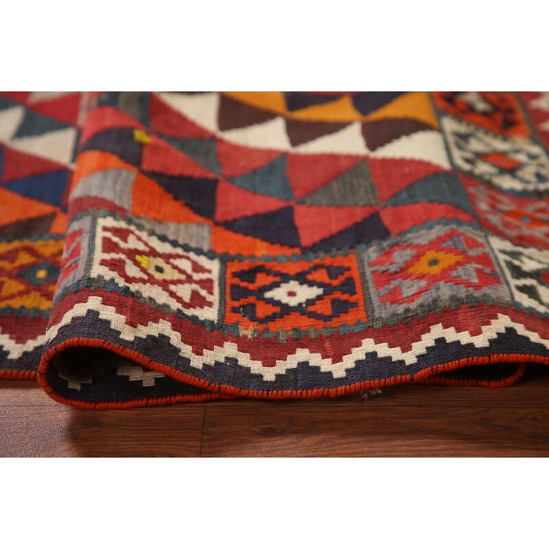 Geometric Kilim Qashqai Persian Vintage Area Rug Flatweave Wool Carpet - 5'0" x 7'10"